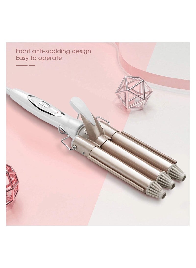 Generic - Three Barrel Curling Iron Wand - Professional Hair Curler for Beach Waves, Fast Heating 25mm Hair Waver with Adjustable Temperature, Dual Voltage for All Hair Types - Create Long-Lasting Waves & Curls - Image 1