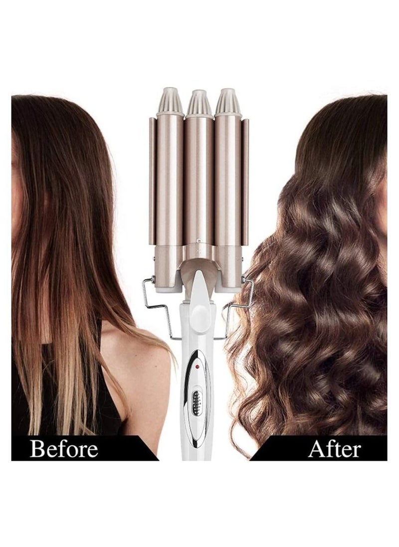 Generic - Three Barrel Curling Iron Wand - Professional Hair Curler for Beach Waves, Fast Heating 25mm Hair Waver with Adjustable Temperature, Dual Voltage for All Hair Types - Create Long-Lasting Waves & Curls - Image 1