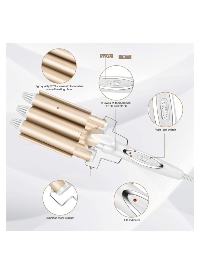 Generic - Three Barrel Curling Iron Wand - Professional Hair Curler for Beach Waves, Fast Heating 25mm Hair Waver with Adjustable Temperature, Dual Voltage for All Hair Types - Create Long-Lasting Waves & Curls - Image 1