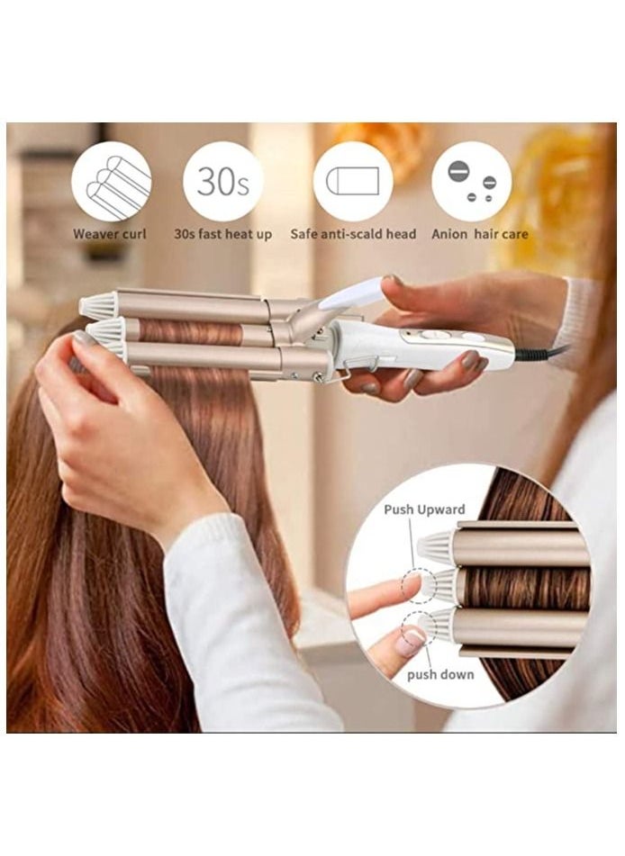 Generic - Three Barrel Curling Iron Wand - Professional Hair Curler for Beach Waves, Fast Heating 25mm Hair Waver with Adjustable Temperature, Dual Voltage for All Hair Types - Create Long-Lasting Waves & Curls - Image 1