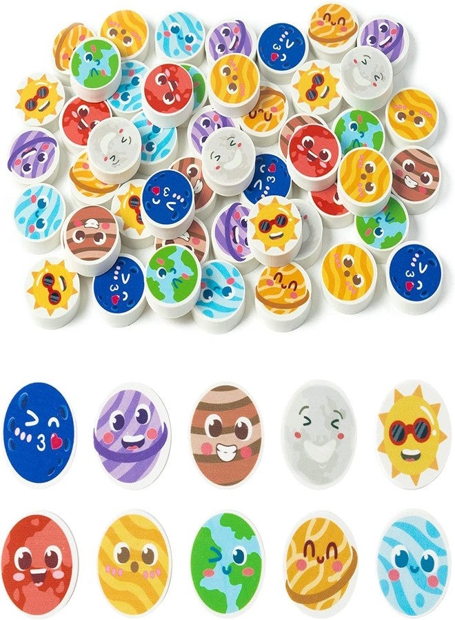 Haooryx Solar System Mini Eraser for Kids - 60Pcs Bulk Novelty Outer Space Pencil Eraser 3d Miniature Desk Puzzle Eraser for Student Homework Reward Classroom Prizes Kids Birthday Gift Filler Supplies - Image 1