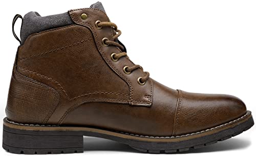 Vostey Men's Motorcycle Boots Combat Casual Dress Boot for Men Size 9 (BMY8079 Brown 09) - Image 2