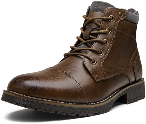 Vostey Men's Motorcycle Boots Combat Casual Dress Boot for Men Size 9 (BMY8079 Brown 09) - Image 1