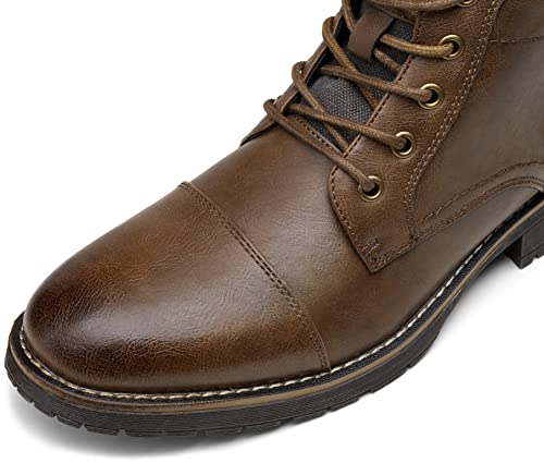 Vostey Men's Motorcycle Boots Combat Casual Dress Boot for Men Size 9 (BMY8079 Brown 09) - Image 3