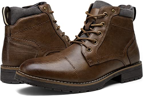 Vostey Men's Motorcycle Boots Combat Casual Dress Boot for Men Size 9 (BMY8079 Brown 09) - Image 4