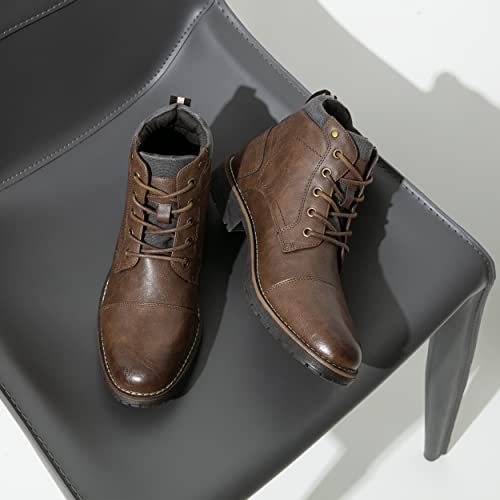 Vostey Men's Motorcycle Boots Combat Casual Dress Boot for Men Size 9 (BMY8079 Brown 09) - Image 5