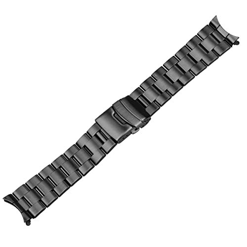 Kai Tian 22mm Curved Ends Watch Band with Foldover Clasp, Black Solid Quality Stainless Steel Half-Moon Tapered 3D Flats Metal Watch Strap for Men Women - Image 3