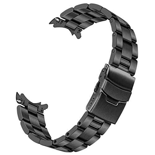 Kai Tian 22mm Curved Ends Watch Band with Foldover Clasp, Black Solid Quality Stainless Steel Half-Moon Tapered 3D Flats Metal Watch Strap for Men Women - Image 1