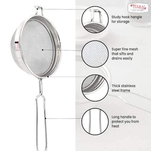 TIARA - MAX Juice Strainer No7 Diameter 16cm Soup Strainer Steel Liquid Filter Food Grade Mesh, Sieve for Kitchen, channi,Rice Strainer, Fruit Strainer (35L x 16W x 8H cm, Silver) - Image 5
