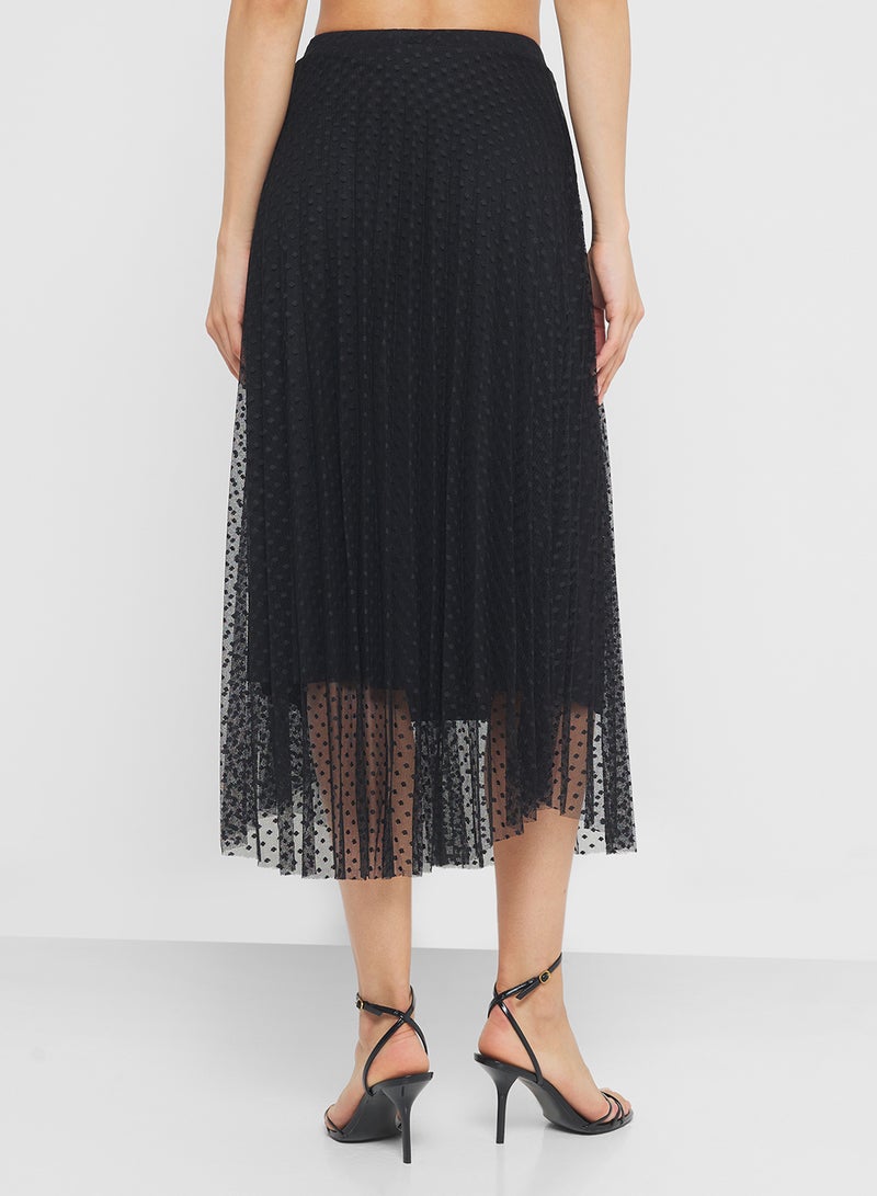 FYOR Black Pleated Maxi Skirt with Sheer Polka Dot Overlay - Image 2