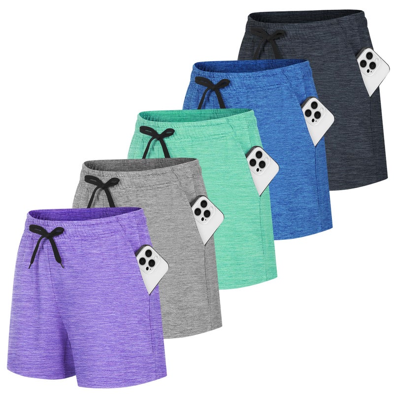 HovSiyla 5 Pack Women Quick Dry Shorts Moisture Wicking Pockets Lightweight Gym Workout Running Summer Athletic Casual Wear 5 Set A Medium - Image 1
