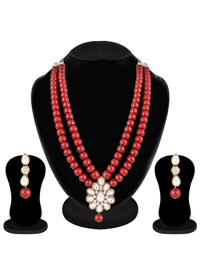Aheli Wedding Party Faux Kundan Pendant Beads Necklace Earrings Set Bollywood Party Indian Jewelry For Women (Maroon)  - Image 4