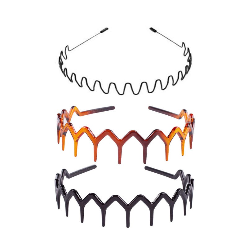 YMPEKA 3Piece Hairband Set Zig Zag Wavy Design Metal Headbands for Women Unisex Hair Accessory Fashion Headband with Teeth for Sports Everyday Use Hair Protection