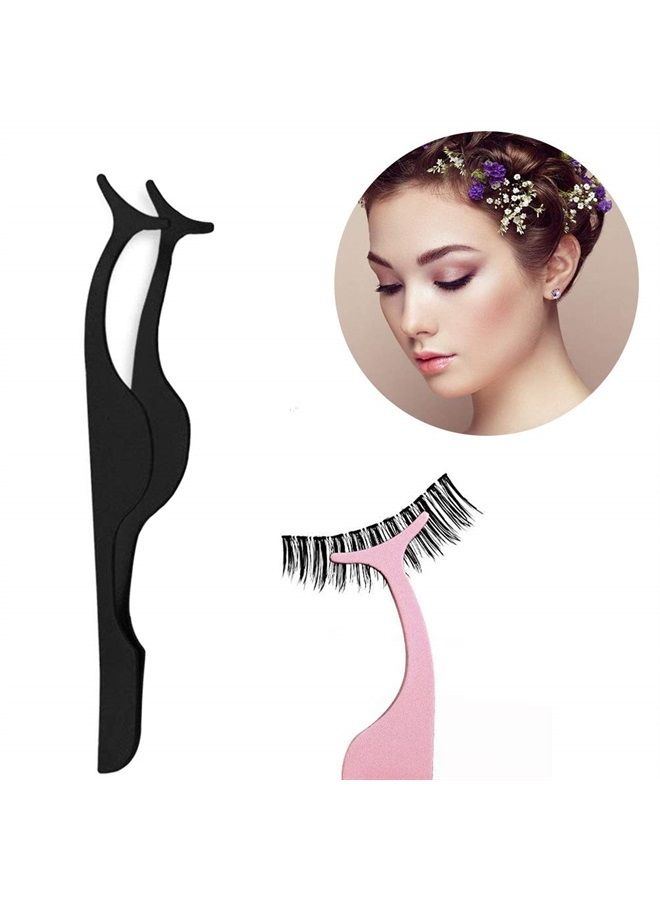 YiQiYi Eyelashes Tweezers Professional Eyelash Extension Curlers 3PCS False Eyelash Applicator Tool Remover Clip Stainless Steel(Black, Champagne Purple,Assorted Color) - Image 1