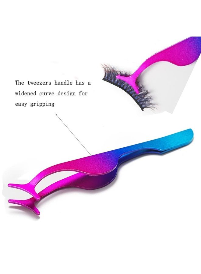 YiQiYi Eyelashes Tweezers Professional Eyelash Extension Curlers 3PCS False Eyelash Applicator Tool Remover Clip Stainless Steel(Black, Champagne Purple,Assorted Color) - Image 2