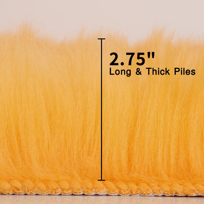 duduta Yellow Faux Sheepskin Throw Rug 2x3 ft, Fluffy Shag Fur Chair Cover Small Bedside Dorm Rug Non Slip Machine Washable - Image 3