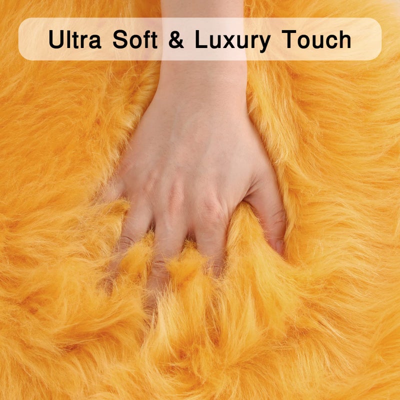 duduta Yellow Faux Sheepskin Throw Rug 2x3 ft, Fluffy Shag Fur Chair Cover Small Bedside Dorm Rug Non Slip Machine Washable - Image 2