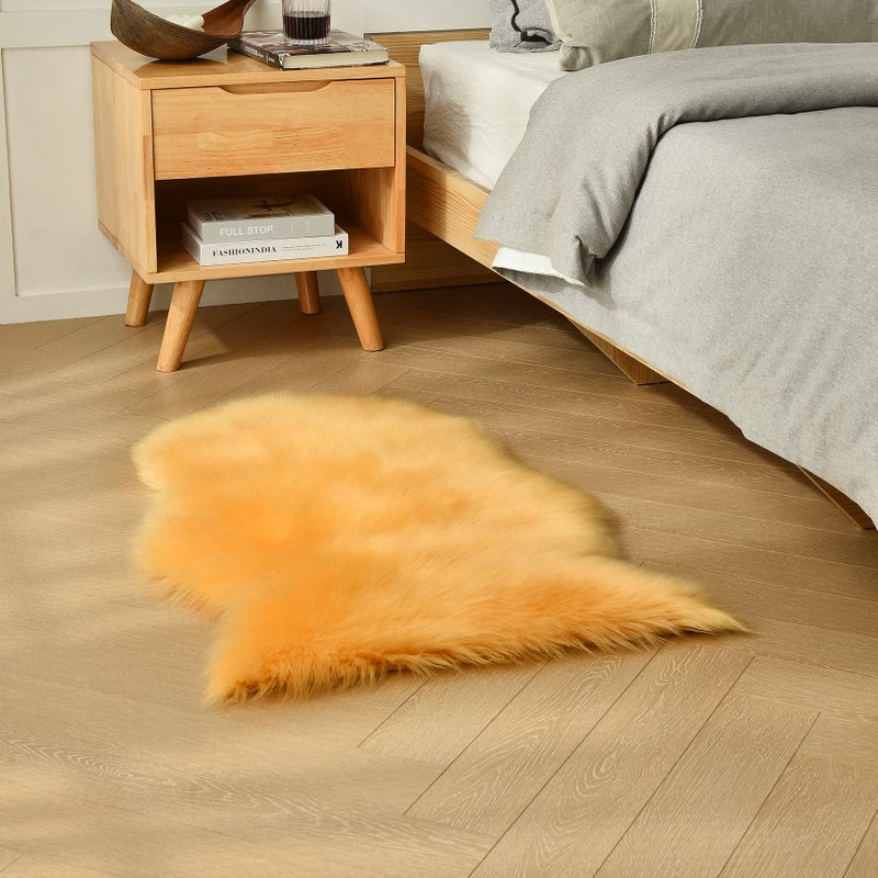 duduta Yellow Faux Sheepskin Throw Rug 2x3 ft, Fluffy Shag Fur Chair Cover Small Bedside Dorm Rug Non Slip Machine Washable - Image 5