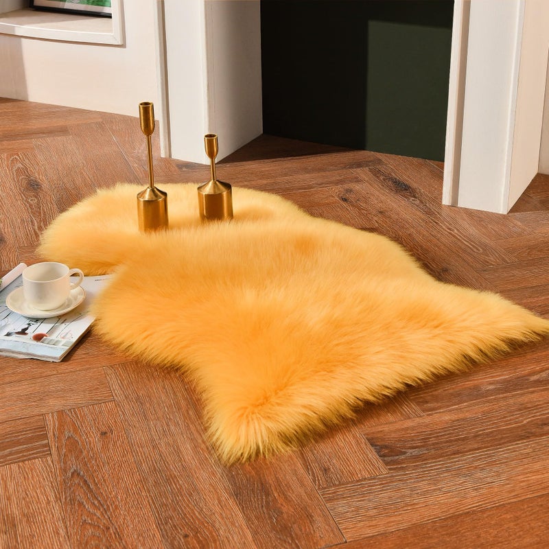 duduta Yellow Faux Sheepskin Throw Rug 2x3 ft, Fluffy Shag Fur Chair Cover Small Bedside Dorm Rug Non Slip Machine Washable - Image 1