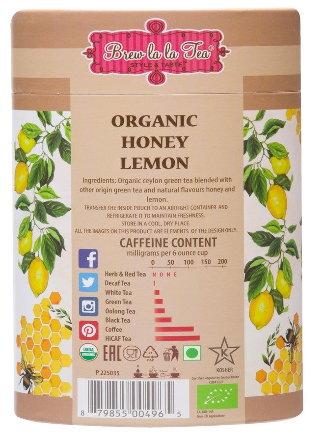 Brew La La Tea Brew La La Organic Honey Lemon Green Tea - 40 Double Chambered Tea Bag Canister - Low Caffeine - USDA Certified Organic - NonGMO - Gluten Free - Image 2