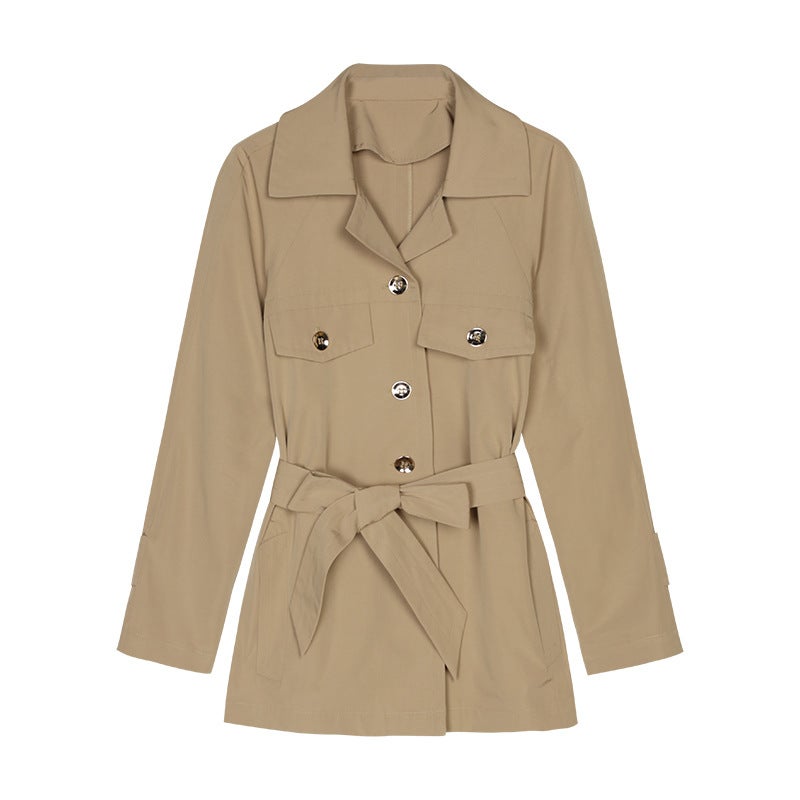2024 Early Autumn Short Utility Jacket Hyacinth Layered Shirt Womens Khaki trench coat