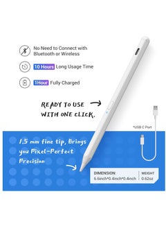 Generic Palm Rejection Stylus Pen with Tilt Sensitivity for Apple iPad 2018 and Later Generation 6 7 8 9 10 Pro 11 12.9 3 4 5 Air 4 5 Mini 6 Digital Pen for Precision Writing and Drawing, White  - Image 5