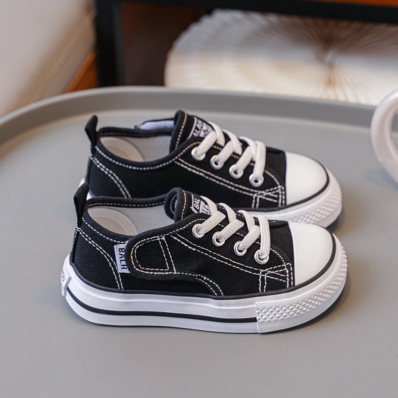 Korean Children'S High-Top Canvas Shoes Autumn Mango Head Small White Shoes For Boys And Girls Velcro Baby Toddler Shoes - Image 1
