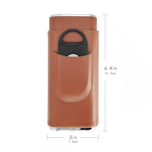menesia Brown Cigar Case with Cutter - Portable Leather Travel Cigar Holder and Pouch Kit for Men - Image 4
