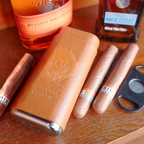 menesia Brown Cigar Case with Cutter - Portable Leather Travel Cigar Holder and Pouch Kit for Men - Image 5