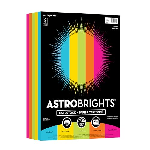 Astrobrights Color Cardstock -"Bright" Assortment, 65 lb Cover Weight, 8.5 x 11, Assorted, 250/Pack - Image 1