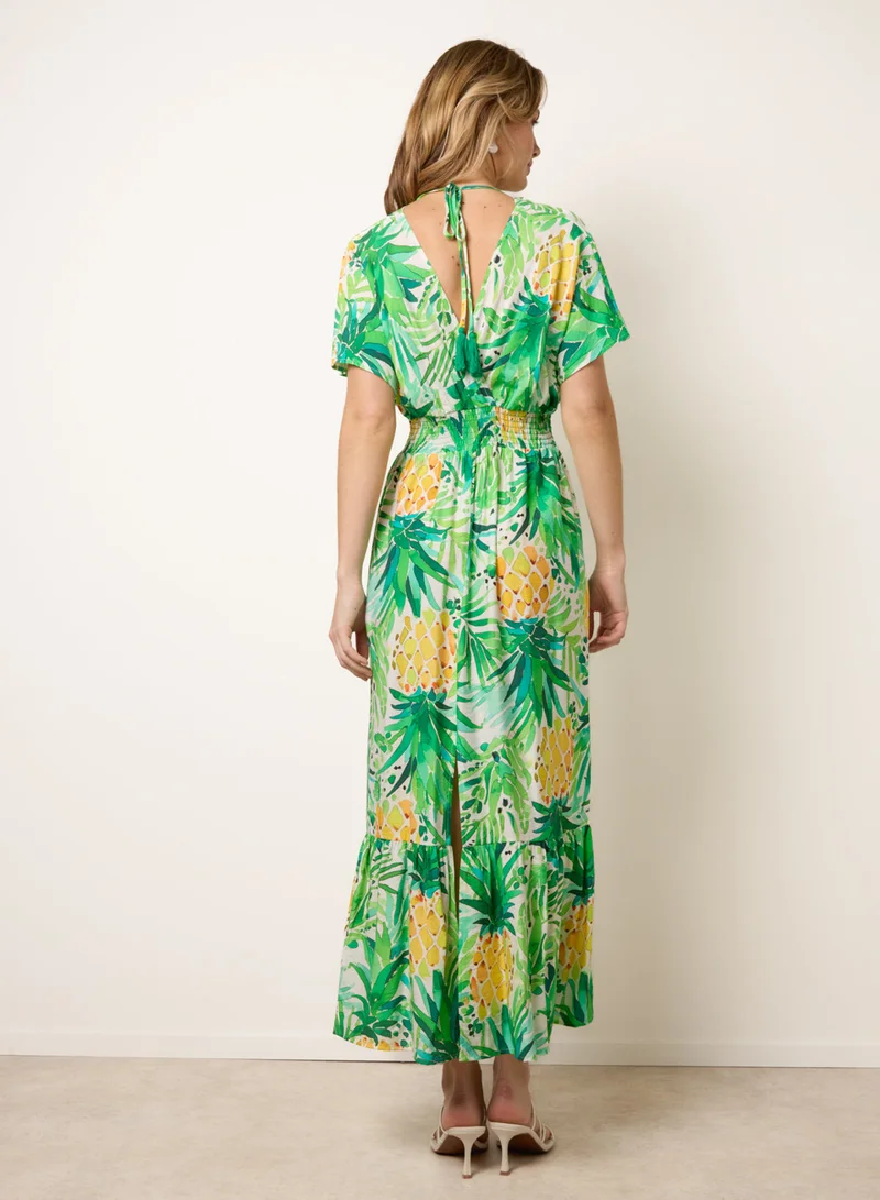 Blue Vanilla Pineapple Double V Midi Dress
