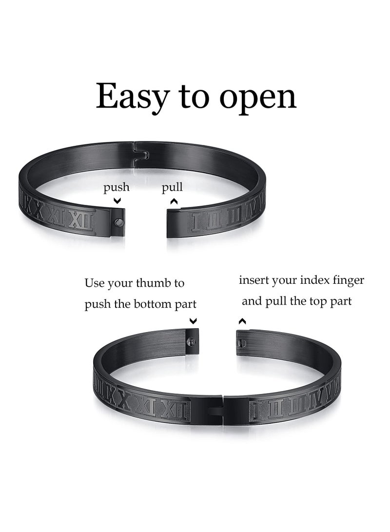 3PCS Stainless Steel Bracelet Set for Men, Includes Roman Numeral Bangle, Twisted Cable, Adjustable Cuff, Durable, Hypoallergenic, Ideal for Gifting,  for Formal and Casual Outfits (Black-Hook)  - Image 4