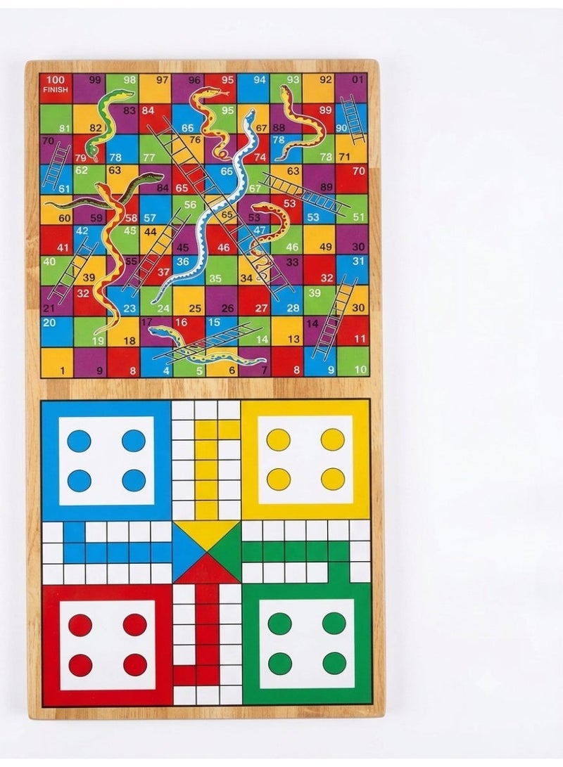 3 in 1 Wooden Table Game Ladder, Snake, Ludo and Hockey Multi Shape - Image 5