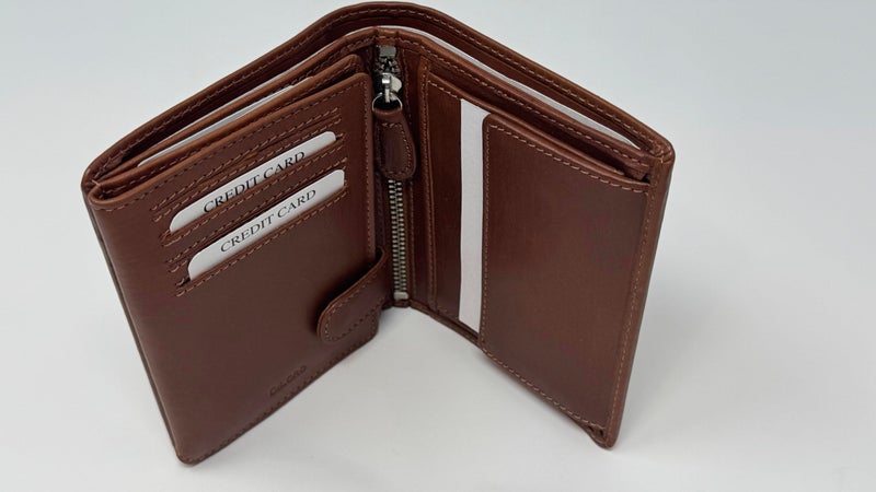 DiLoro Mens Wallet RFID Blocking Genuine Full Grain Leather Bifold Wallet with Flip ID Coin and Secure Zip Compartment Extra Large (Bugatti Tan) - Image 2