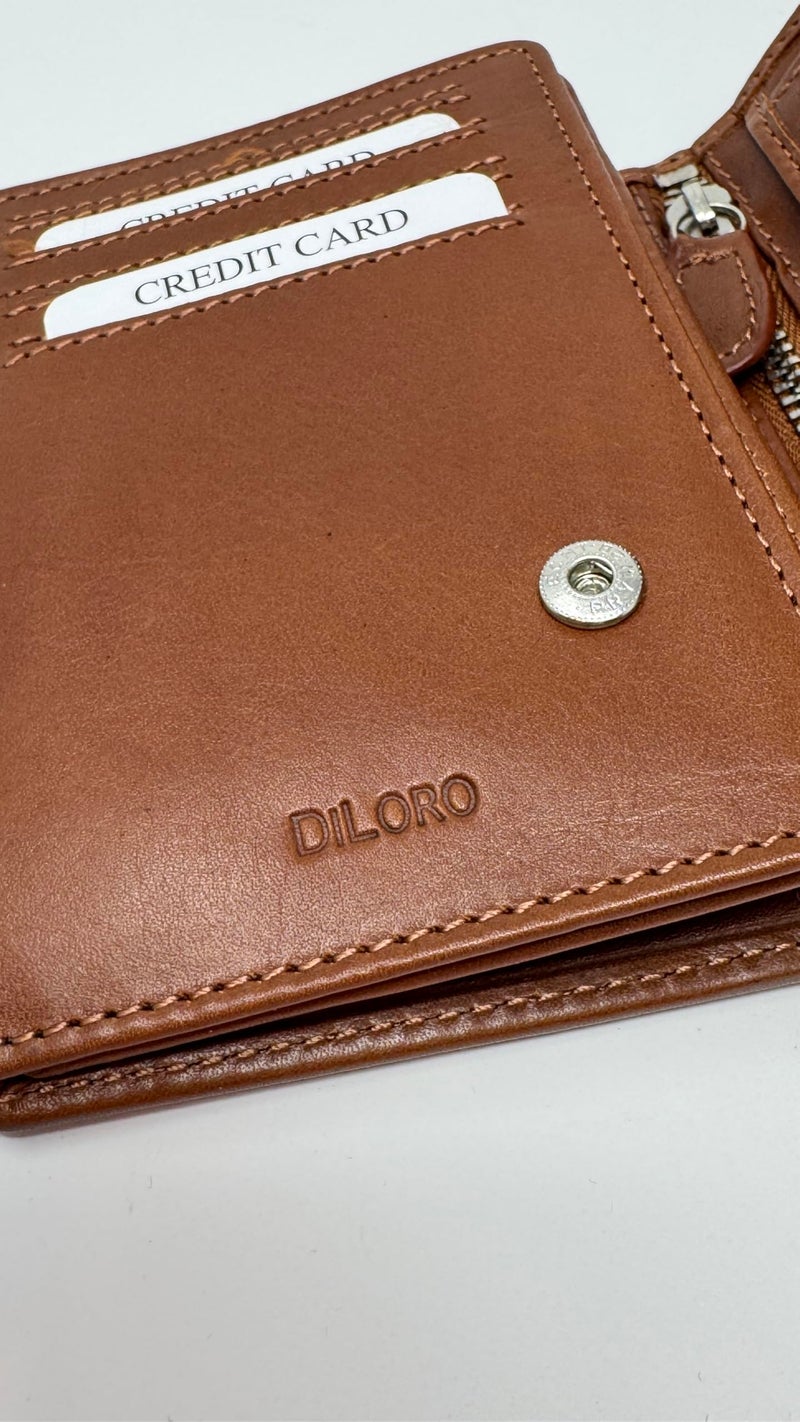 DiLoro Mens Wallet RFID Blocking Genuine Full Grain Leather Bifold Wallet with Flip ID Coin and Secure Zip Compartment Extra Large (Bugatti Tan) - Image 4