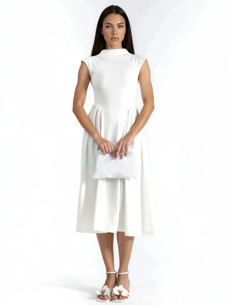 بوسيم BUSEM Textured Paneled Midi Dress