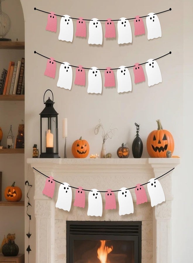 Olanrun Cute Halloween Decorations Indoor, Pink White Hanging Ghosts Banners Halloween Decor 3 Pack Pre-Assembled, Ghost Garland Banner Decor for Party Home Room Wall Mantel Bedroom Office Classroom - Image 4