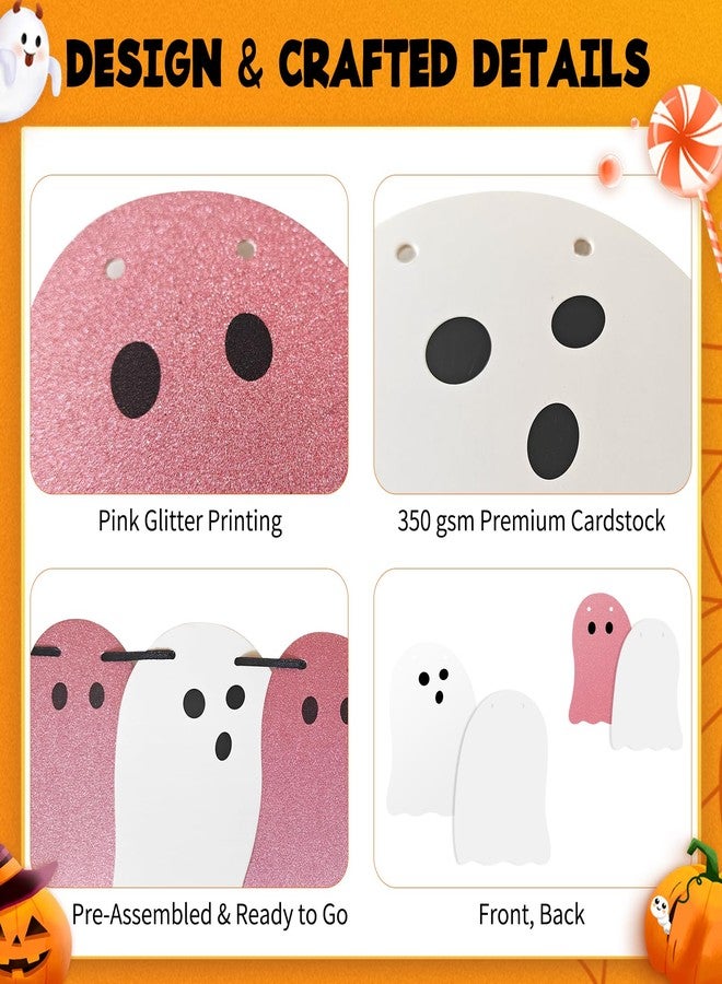 Olanrun Cute Halloween Decorations Indoor, Pink White Hanging Ghosts Banners Halloween Decor 3 Pack Pre-Assembled, Ghost Garland Banner Decor for Party Home Room Wall Mantel Bedroom Office Classroom - Image 3