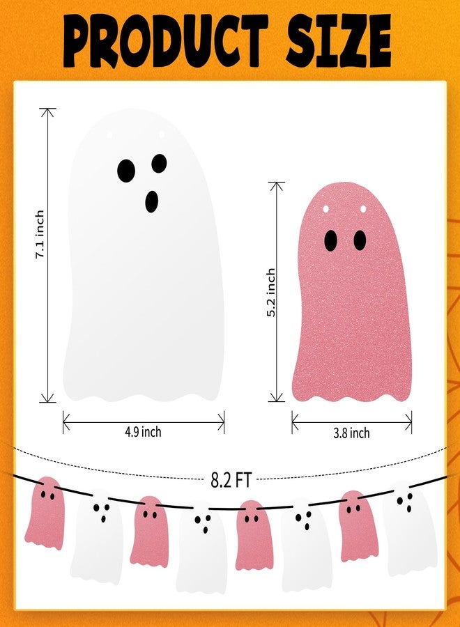 Olanrun Cute Halloween Decorations Indoor, Pink White Hanging Ghosts Banners Halloween Decor 3 Pack Pre-Assembled, Ghost Garland Banner Decor for Party Home Room Wall Mantel Bedroom Office Classroom - Image 2