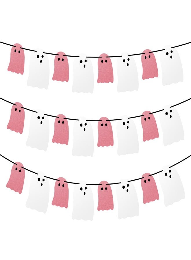 Olanrun Cute Halloween Decorations Indoor, Pink White Hanging Ghosts Banners Halloween Decor 3 Pack Pre-Assembled, Ghost Garland Banner Decor for Party Home Room Wall Mantel Bedroom Office Classroom - Image 1