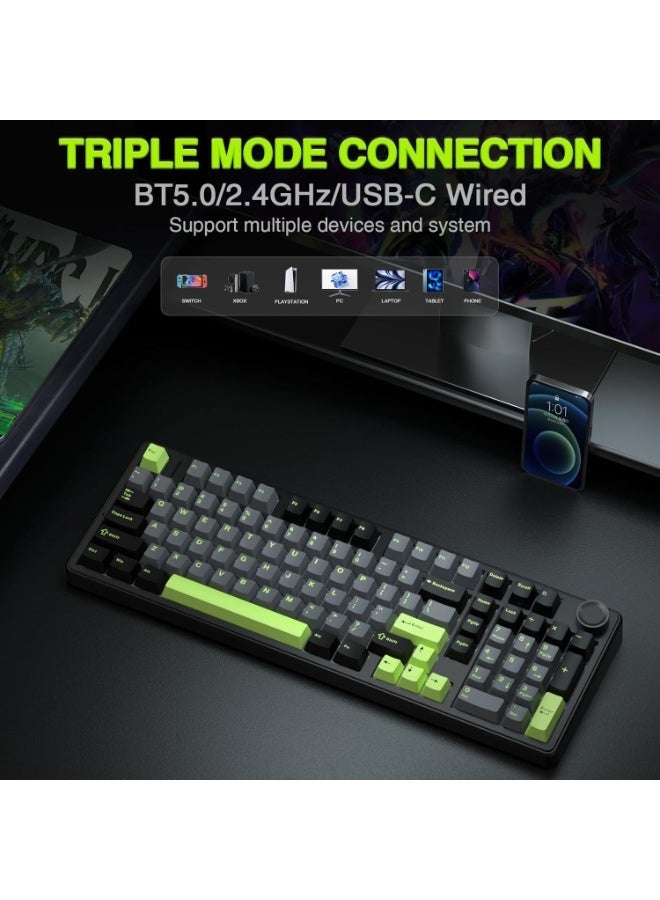 AULA لوحة مفاتيح الألعاب اللاسلكية F99 PRO، لوحة مفاتيح مخصصة قابلة للتبديل، مفتاح خشبي رمادي مشحم مسبقًا، لوحة مفاتيح ميكانيكية بتردد 2.4GHz/Type-C/BT5.0 مع بطارية 8000mAh، لوحة مفاتيح ألعاب بإضاءة خلفية RGB - Image 2