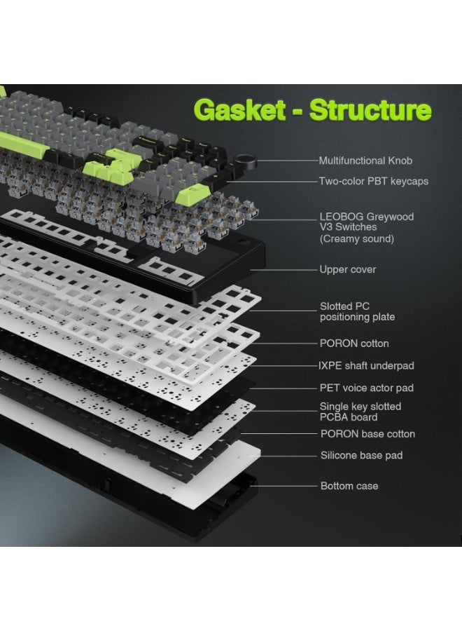 AULA لوحة مفاتيح الألعاب اللاسلكية F99 PRO، لوحة مفاتيح مخصصة قابلة للتبديل، مفتاح خشبي رمادي مشحم مسبقًا، لوحة مفاتيح ميكانيكية بتردد 2.4GHz/Type-C/BT5.0 مع بطارية 8000mAh، لوحة مفاتيح ألعاب بإضاءة خلفية RGB - Image 4