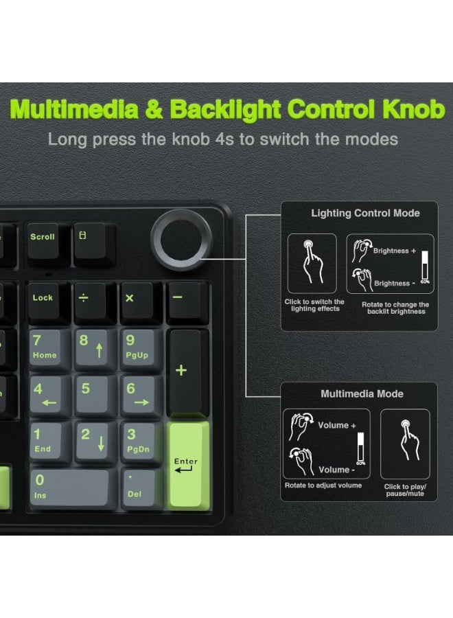 AULA لوحة مفاتيح الألعاب اللاسلكية F99 PRO، لوحة مفاتيح مخصصة قابلة للتبديل، مفتاح خشبي رمادي مشحم مسبقًا، لوحة مفاتيح ميكانيكية بتردد 2.4GHz/Type-C/BT5.0 مع بطارية 8000mAh، لوحة مفاتيح ألعاب بإضاءة خلفية RGB - Image 5