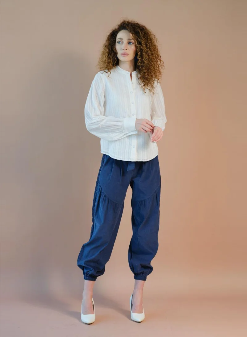 Virgio 100% Cotton Balloon Sleeve Button Down Top