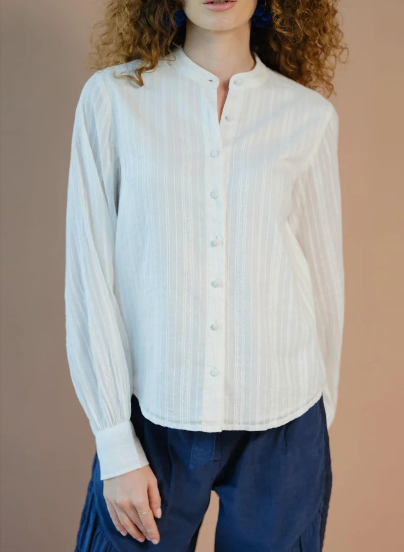 Virgio 100% Cotton Balloon Sleeve Button Down Top