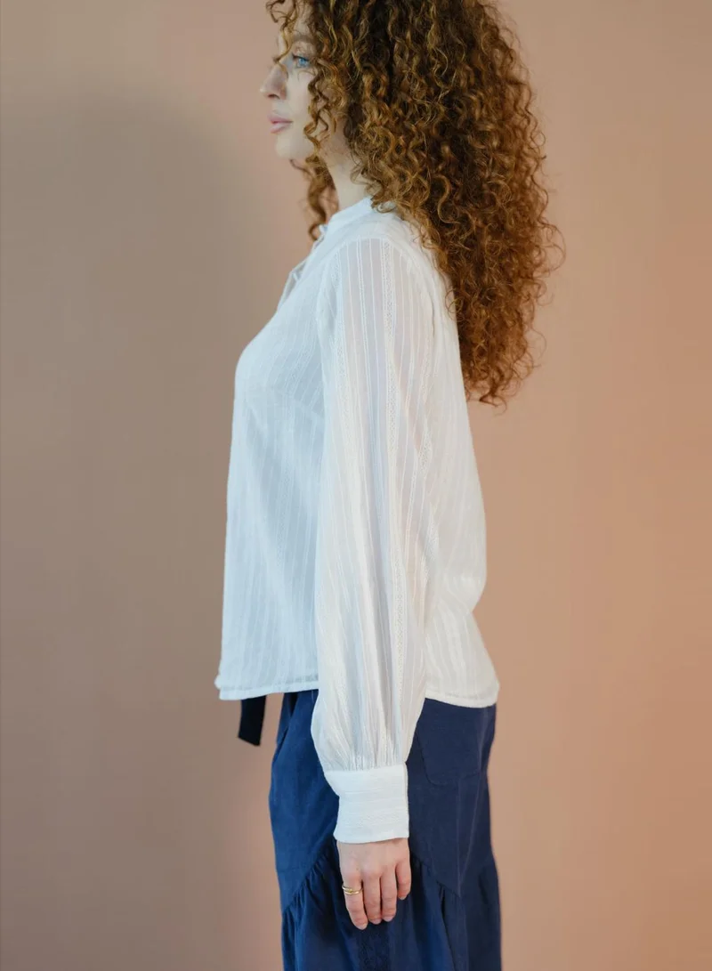 Virgio 100% Cotton Balloon Sleeve Button Down Top