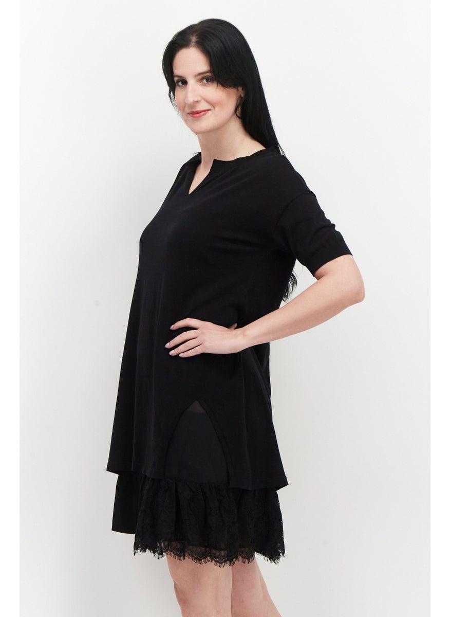TWINSET - Women Solid Mini Dress, Black - Image 1