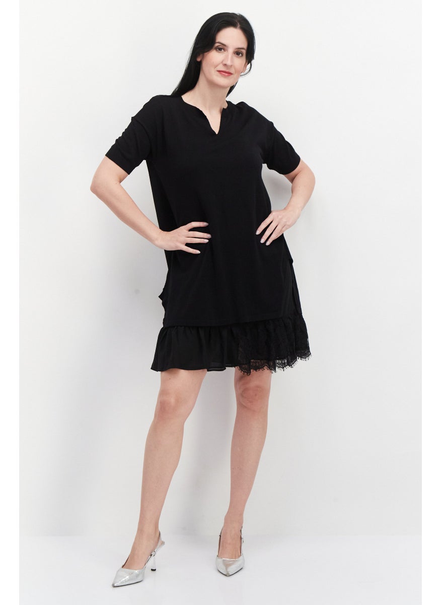 TWINSET - Women Solid Mini Dress, Black - Image 1