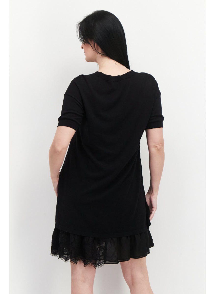 TWINSET - Women Solid Mini Dress, Black - Image 1