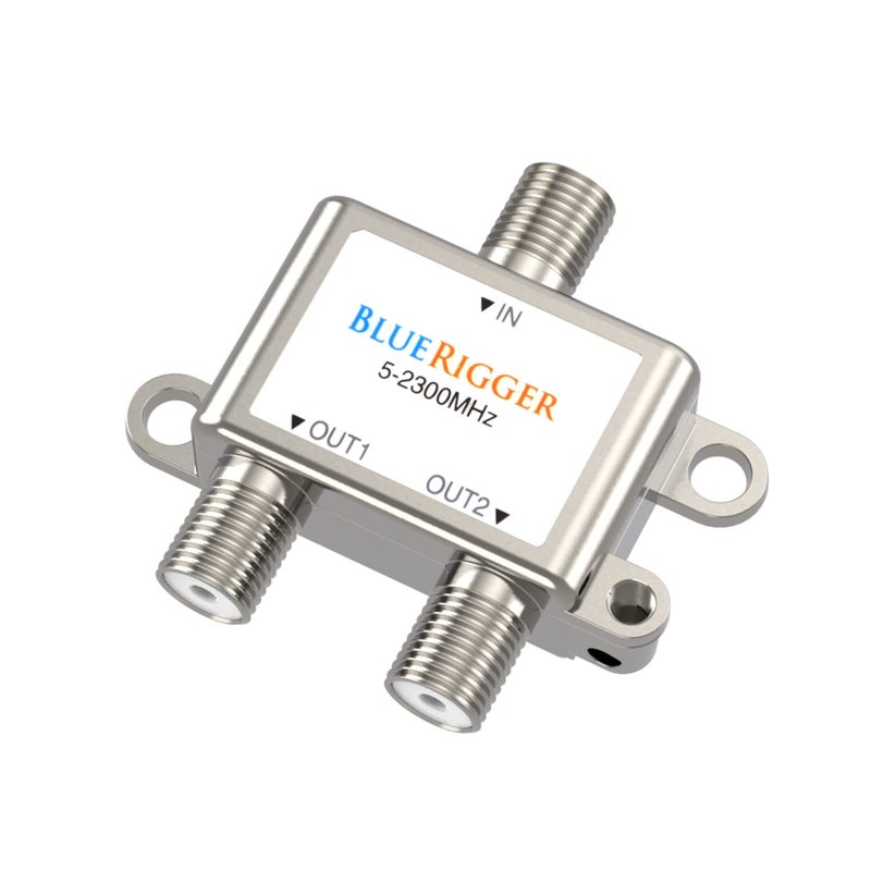 BlueRigger 2-Way Coaxial Cable Splitter (RG6 Two Way Mini Diplexer, F-type, 2.3GHZ 5-2300MHz) Digital Signal Female Coax Splitter - Works with Satellite, Antenna, HDTV, Amplifier, Cable TV, Dish, CATV - Image 1